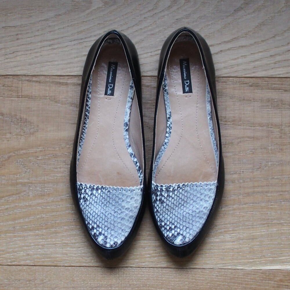 Massimo Dutti | Leather Animal Print & Black Flats